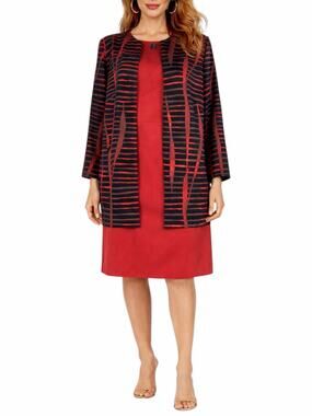 Maya Brook Jewel Dress Jacket 2pcs Set Artsy Red Rhinestone Size 8